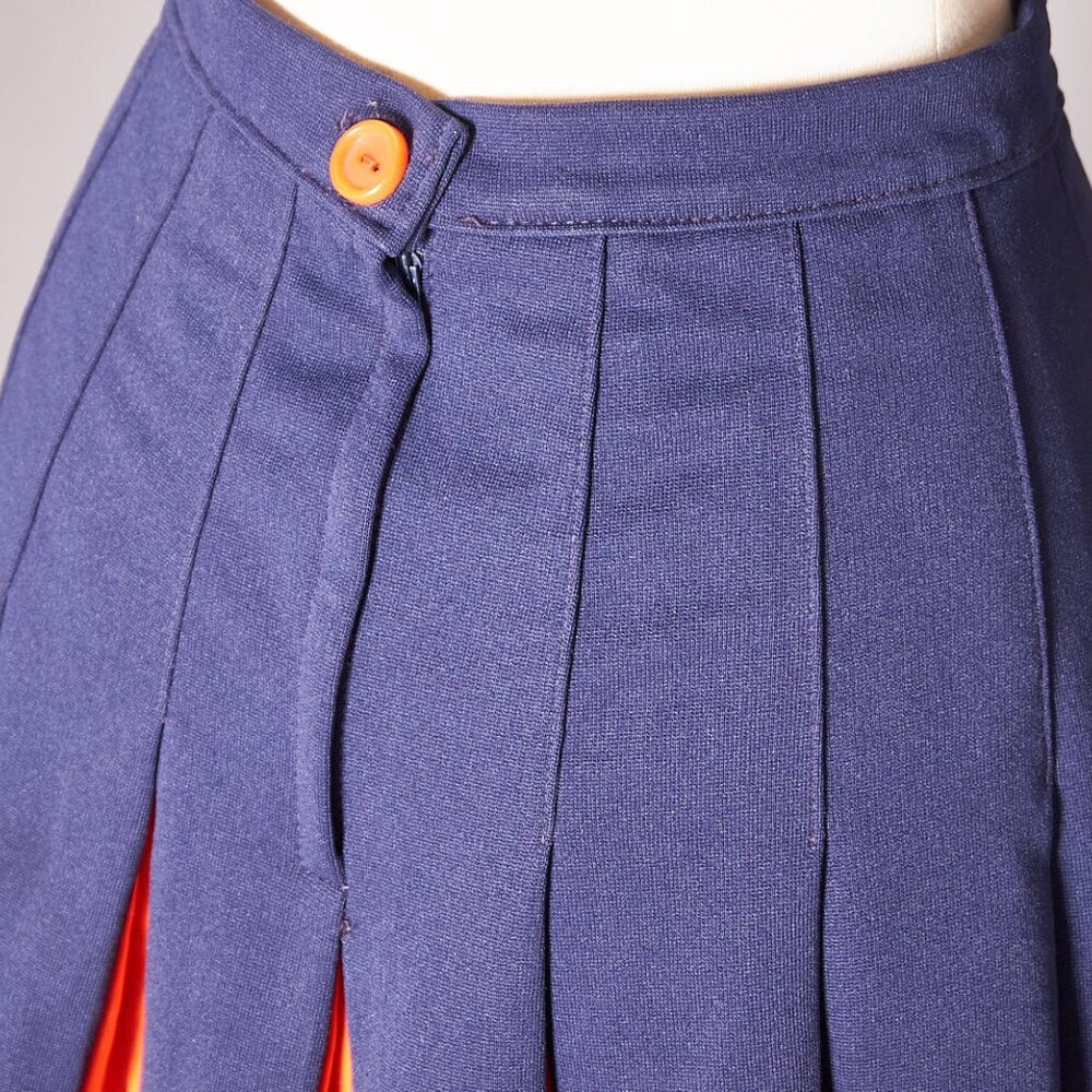 1970s Blue and Orange Cheerleader Mini Skater Skirt